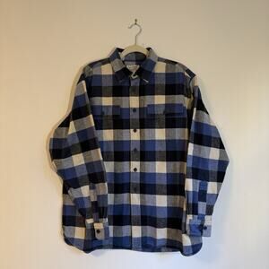 LL Bean Chamois Cloth Shirt Mens Size L - Heavyweight Shacket BluePlaid Flannel